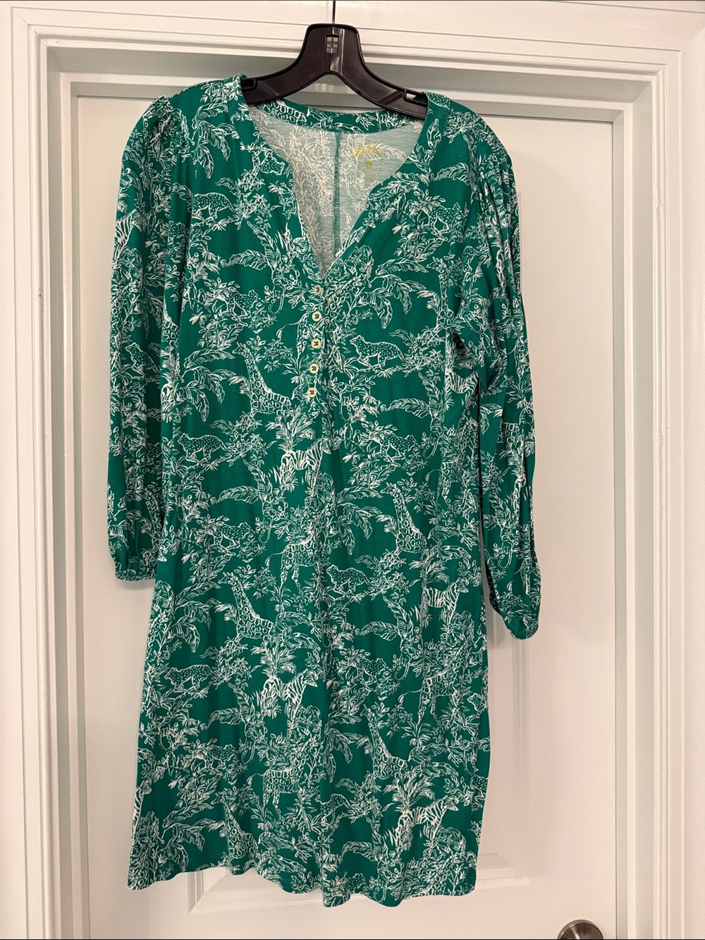 Lilly Pulitzer Emery Dress in Safari Party print, knee length Dress Green Size L